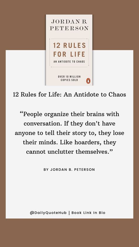 12 Rules for Life: An Antidote to Chaos by Jordan B. Peterson is a self-help book published in 2018. It offers practical advice through twelve life principles aimed at bringing order to chaos, touching on themes of personal responsibility, discipline, and meaning. #SelfHelp #LifeAdvice #JordanPeterson #PersonalDevelopment #12RulesForLife 12 Rules For Life, Life Principles, Rules For Life, Jordan B Peterson, Jordan B, Personal Responsibility, Todo List, Life Rules, Self Help Book