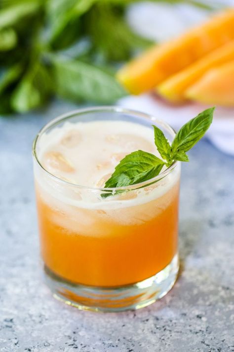 Cantaloupe Basil Coolers #drink #cantaloupe | The Culinary Compass Pineapple Chicken Meal Prep, Coconut Mimosa, Cantaloupe Cocktail, Infuse Vodka, Cantaloupe Juice, Brulee French Toast, Chicken Meal Prep Bowls, Strawberry Basil Lemonade, Creme Brulee French Toast