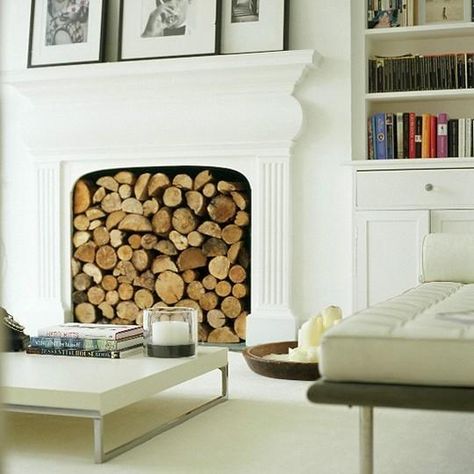 Creative Interior Design with Wood, 25 Firewood Storage Solutions Victorian Living Room Modern, Modern Victorian Living Room, Fireplace Apartment, Unused Fireplace, Design Camino, Storage Fireplace, Victorian Living Room, Farmhouse Fireplace, Into The Wood