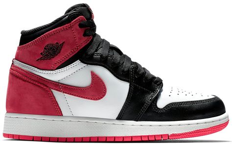 Women's Jordan 1 Retro High Sneakers in Summit White/Track Red/Black Nike Low Tops, Nike Air Vapormax Flyknit, Nike Air Max Thea, Jordan 1 High Og, Air Max Women, High Sneakers, Pink Nikes, Leather High Tops, Print Sneakers