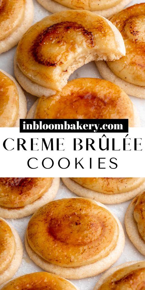 These are the best creme brûlée cookies! They are chewy, buttery, soft sugar cookies with rich and creamy vanilla pastry cream topped with caramelized sugar. Vanilla Pastry Cream, Smothered Pork, Creme Brûlée, Caramelized Sugar, Pastry Cream, Baking Sweets, Sweet Snacks, Pork Chops, Christmas Baking