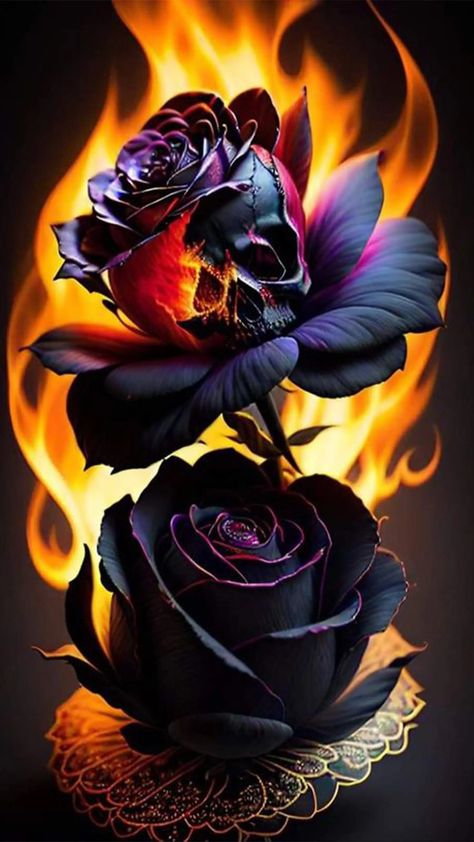 Dark Roses Tattoo, Colorful Skull Art, Black Roses Wallpaper, Android Wallpaper Art, L Wallpaper, Lovely Flowers Wallpaper, Black Roses, Skull Artwork, Cute Flower Wallpapers