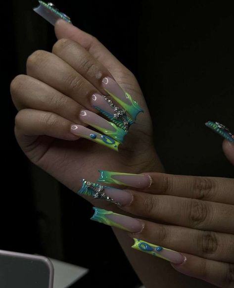 Green Acrylic Nails, Acrylic Toe Nails, Hard Nails, Claw Nails, Colored Acrylic Nails, French Tip Acrylic Nails, Glow Nails, Long Acrylic Nails Coffin, Exotic Nails