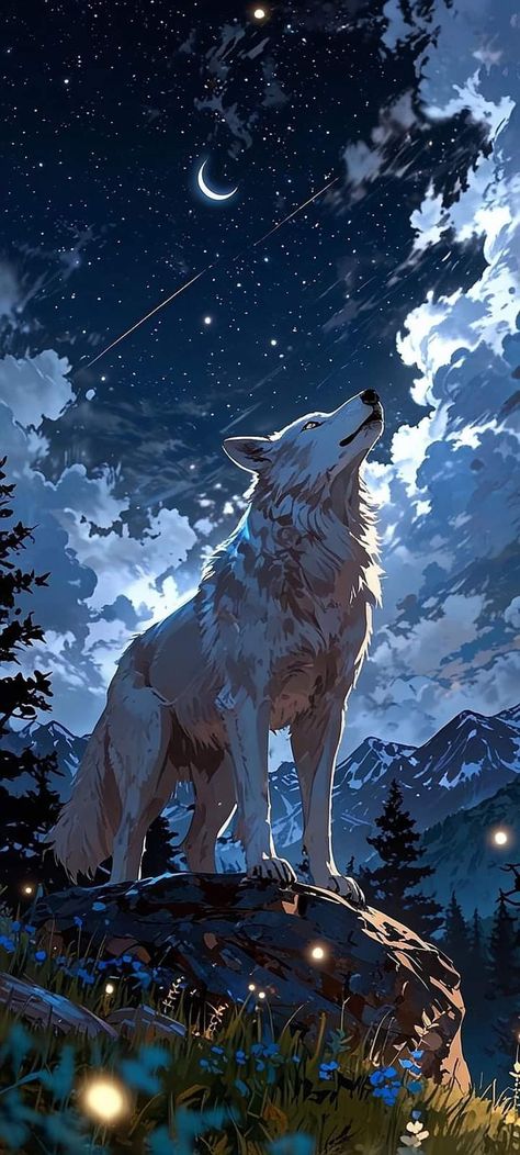 Mystical Wolf, Scene Wallpaper, Fantasy Wolf, Wolf Wallpaper, Wolf Love, Wolf Pictures, Galaxy Painting, Anime Wolf, Lone Wolf