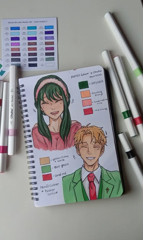 Aesthetic Color Pencil Drawing, Spy Family Drawing Sketch, Drawing Ideas With Markers Aesthetic, Ohuhu Markers Art Anime, Drawings With Color Markers, Anime Drawing Markers, Drawing Ideas Colorful Markers, Doodle Art Markers, Marker Drawing Anime