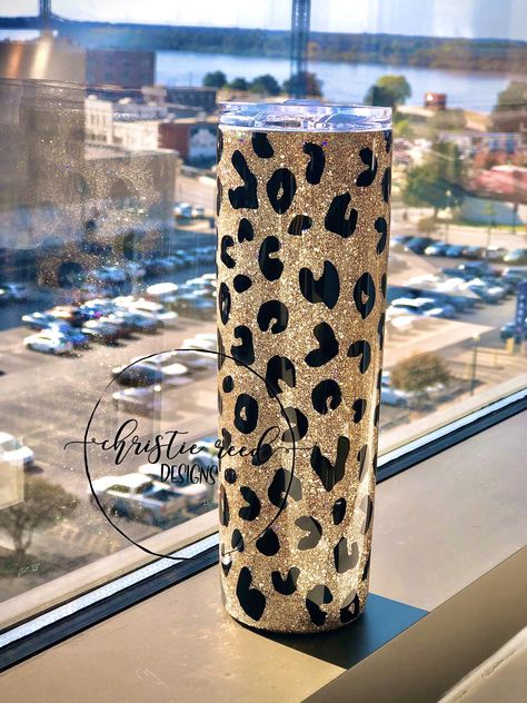 Cheetah Print Tumbler Cups, Gold Glitter Tumbler Ideas, Girly Tumblers, Glitter Tumbler Ideas, Animal Print Tumbler, Cheetah Print Tumbler, Leopard Glitter Tumbler, Leopard Print Tumbler, Tumbler Leopard