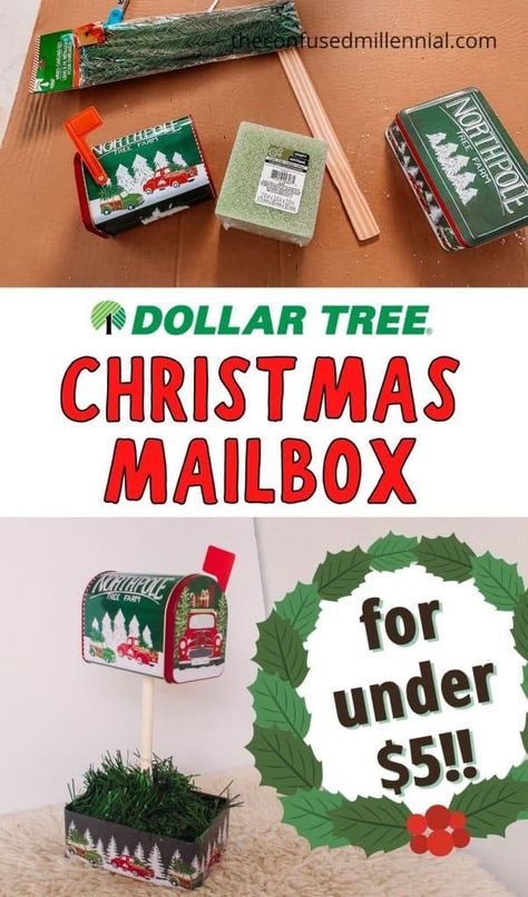 Dollar Tree Mailbox Diy, Dollar Tree Christmas Mailbox Diy, Diy Letters To Santa Mailbox Christmas, Diy Christmas Mailbox Ideas, Diy Santa Mailbox Ideas, Santa Mailbox Ideas Diy, Diy Mail Holder, Letters To Santa Mailbox Diy, Christmas Mailbox Decorations Diy