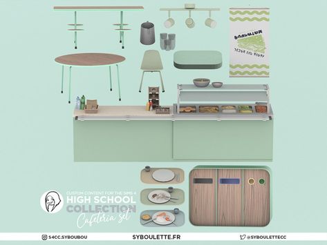 The Sims Resource - Patreon release - High school Cafeteria set part 2 Syboulette Sims 4 Cc, Sims 4 College, Sims 4 School, Sims 4 High School, High School Cafeteria, Lotes The Sims 4, School Cafeteria, Casas The Sims 4, Sims 4 Cc Furniture