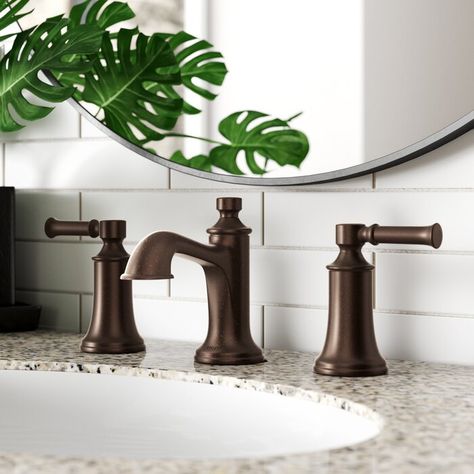 T6805BN,ORB Moen Dartmoor Widespread Bathroom Faucet & Reviews | Wayfair Oil Rubbed Bronze Bathroom Color Scheme, Oil Rubbed Bronze Bathroom Fixtures, Brushed Bronze Bathroom, Bronze Bathroom Fixtures, Bronze Bathroom, Brown Bathroom, Welding Table, Widespread Bathroom Faucet, Bath Faucet