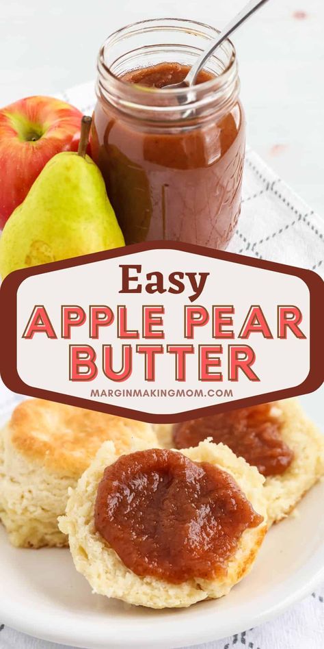 This apple pear butter is the best of both worlds, made with sweet ripe pears and tangy, crispy apples! It's a flavorful spread that combines cinnamon and other spices with the perfect amount of sweetness. Plus, it's super easy to make, and we're including instructions for the Instant Pot, slow cooker, or stove top! It's fantastic recipe for fall, and you can spread it on biscuits, rolls, pancakes, or swirl it into oatmeal. So good! Apple Pear Canning Recipes, Apple Pear Butter Crockpot, Apple And Pear Recipes, Apple Pear Recipes, Pear Recipes For Canning, Pear Sauce, Ripe Pears, Instant Pot Slow Cooker, Slow Cooker Apple Butter