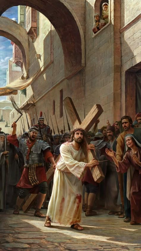 Jesus Carrying The Cross, Passion Of Christ Images, Carrying The Cross, Catholic Artwork, Jesus Christ Painting, Jesus Artwork, Crucifixion Of Jesus, Jesus Christ Artwork, Jesus Praying