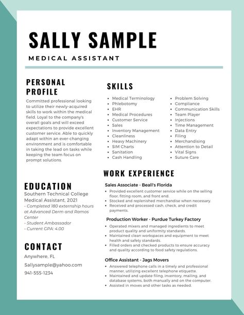 resume template medical assistant Resume Experience Example, Good Resume Examples Job Interviews, Skills Resume Examples, Resume Examples For Jobs, Skills For Resume, Resume Skills List, First Job Resume, Medical Assistant Resume, Lost For Words