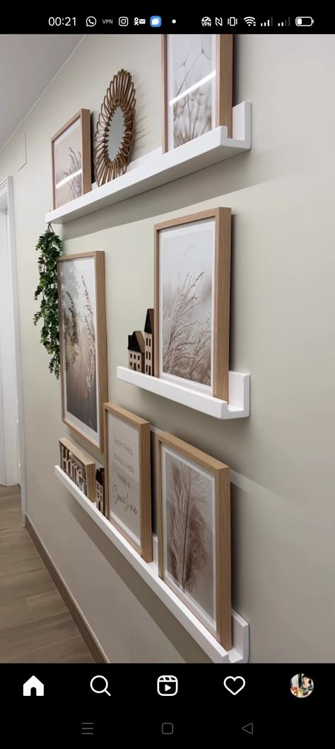 Shelves For Photo Frames, Picture Frames Shelf Display, Living Room Wall Decor Ideas Above Couch Vaulted Ceilings, Floating Shelves And Mirror Wall Decor, Picture Shelf Ideas Living Room, Large Wall Decor Living Room Behind Sofa, Empty Wall Living Room, Wall Behind Sofa Decor Ideas, Long Shelf Above Couch