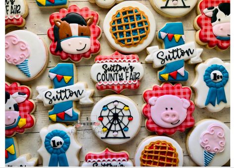 State Fair Cookies Decorated, Fair Cookies Decorated, Cutout Cookies Decorated, State Fair Theme, Fair Cookies, Carnival Cookies, County Fair Birthday, Fair Theme, Farm Birthday Party