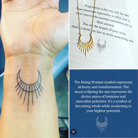 Inspirational tattoo Rising Woman Symbol Meaning, Divine Feminine Goddess Tattoo, Divine Feminine Symbol Tattoo, Feminine Energy Tattoo Symbols, Rising Woman Symbol Tattoo, Divine Feminine Tattoo Ideas, Sacred Feminine Tattoo, Rising Woman Tattoo, Rising Woman Symbol