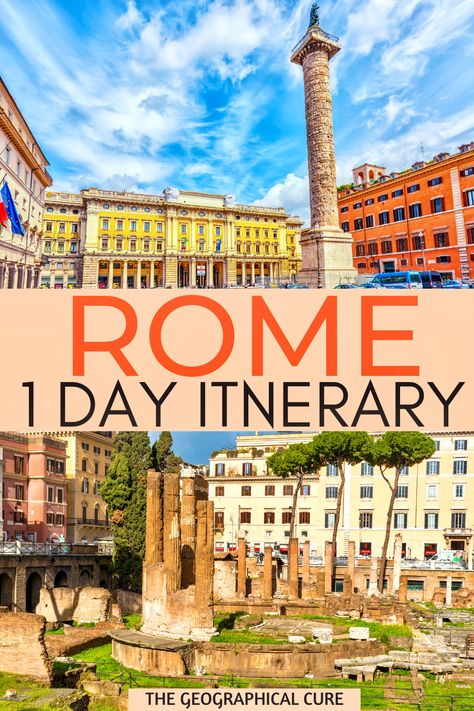 Planning a 1 day visit to Rome and want to know what to do and see? Here's my guide for how to spend one perfect day in Rome. I give you 8 sample itineraries for exploring Rome in one day. These specialized Rome itineraries are themed. They cover Rome's top attractions and the best things to do and see in Rome in one day. You can chosse between Roman ruins, historic landmarks, palaces, or the must see hidden gems of Rome. Read on to see which 1 day in Rome itinerary is right for you! 4 Days In Rome, One Day In Rome, 2 Days In Rome, Day In Rome, Rome Itinerary, Day Trips From Rome, Historic Landmarks, Roman Ruins, Italy Itinerary