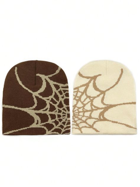 2pcs Unisex Couple Multicolor Spider Web Pattern Y2k Style Knitted Beanie Hat For Everyday WearI discovered amazing products on SHEIN.com, come check them out! Brown Beanie Outfit, Phoenix Accessories, Swag Hats, Brown Beanie, Y2k Fits, Dope Hats, Web Patterns, Y2k Accessories, Cute Beanies