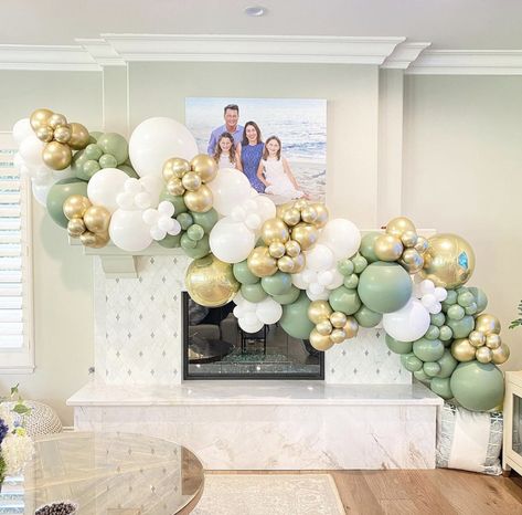 L Shape Balloon Garland, Balloon Garland Around Door, Balloon Garland Fireplace Mantle, Mantel Balloon Garland, House Warming Balloon Garland, Fireplace Balloon Arch, Balloon Garland Over Fireplace, Balloon Garland On Fireplace, Balloon Arch Fireplace