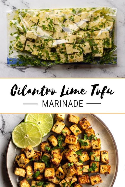 The KEY to truly delicious tofu is a good tofu marinade! Here are SIX different marinade recipes to choose from and they're all EASY! Vegetarian Recipes Dinner Tofu, Meat Alternatives Recipes, Marinated Tofu Recipes, Cilantro Lime Tofu, Cilantro Tofu, Kdp Ideas, Tofu Marinade Recipes, Air Fried Tofu, Cilantro Lime Marinade