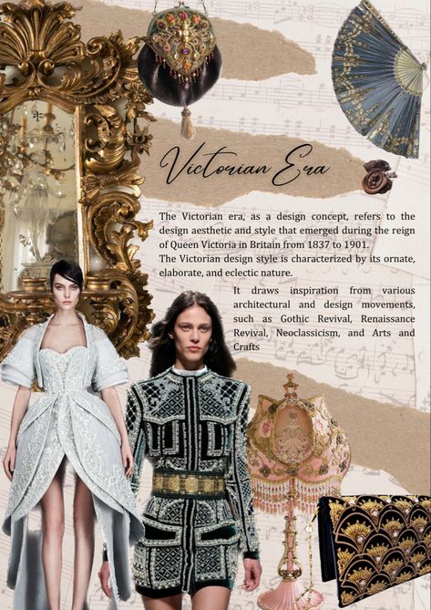 Victorian Era Inspiration Board, Fashion Mind Map Ideas, Theme For Fashion Design Collection, Fashion Collection Inspiration Board, Fashion Themes Inspiration Mood Boards, History Mood Board, Victorian Era Mood Board, Different Eras Of Fashion, Vintage Moodboard Aesthetic