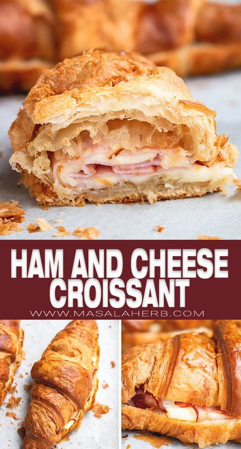 Cheese Croissant Recipe, Sandwich Croissant, Croissant Nutella, Crossiant Recipes, Diy Sandwich, Crossant Recipes, Croissant Breakfast Sandwich, Baked Sandwiches, Ham And Cheese Croissant