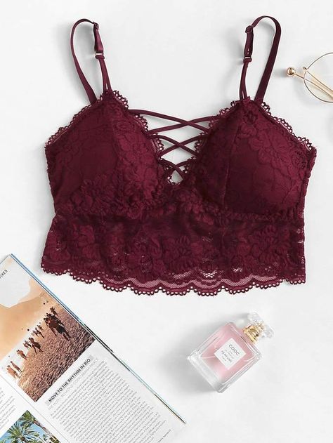 SheinShein Scalloped Trim Lace Bralette Women Bras, Scalloped Trim, Bustiers, Shein Style, Bra Women, Bra Lingerie, Lace Bralette, Women Lingerie, Floral Lace