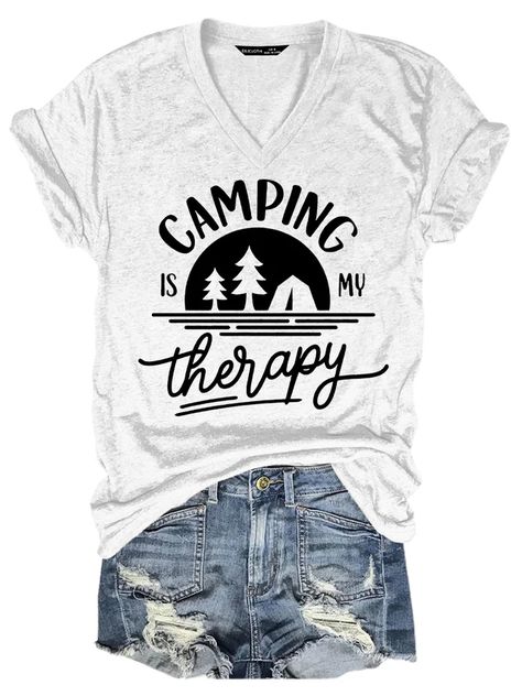 Camping Is My Therapy Women Tshirt Design, Sublimacion Ideas, Best T Shirt Designs, Cute Shirt Designs, Shirt Design Inspiration, Women Camping, Shop Tops, Tee Shirt Designs, Inspirational Shirt