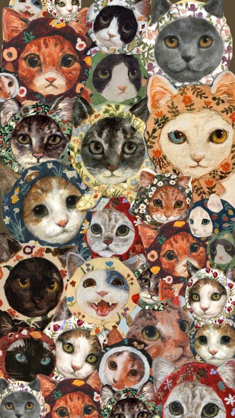 Cats Painting, Funky Wallpaper, Cat Collage, Whatsapp Wallpaper Cute, Collage Art Projects, Witchy Wallpaper, Art Wallpaper Iphone, Vintage Poster Art, Animal Posters