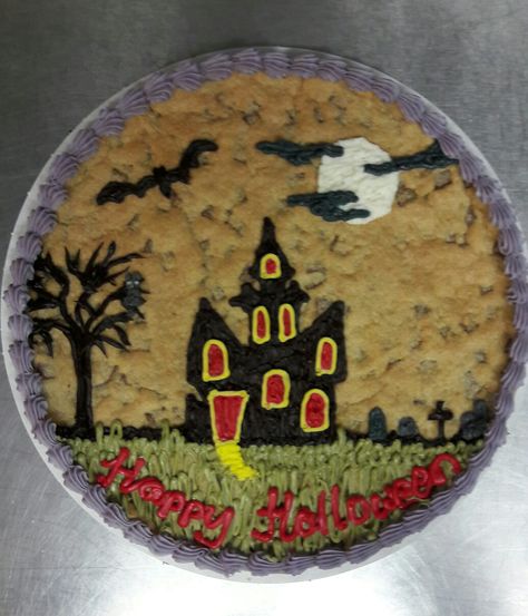 Work Cupcakes, Holloween Cake, Halloween Cookie Cake, Autumn Cakes, Dq Cake, Digger Cake, Message Cookies, Big Cookies, Piping Buttercream