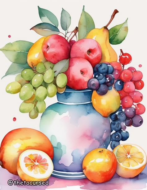 Watercolor Dreams Series, digital art by ThetaCursed, License: CC BY-NC 4.0 Watercolour Painting Still Life, Water Colour Techniques, Watercolour Reference, Watercolor Negative Painting, Watercolor Card Ideas, Fruit Drawing, Fruit Artwork, Little Paintings, Negative Painting