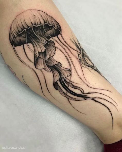 Unique Jellyfish, Squid Tattoo, Arm Tattoos Drawing, Whimsical Princess, Tattoos Cute, 16 Tattoo, Tattoo Placements, Jellyfish Drawing, Colorful Jellyfish