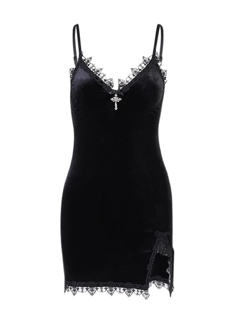 Velvet Slip Dress, Aesthetic Dress, Summer Black Dress, Goth Dress, High Waist Dress, Vestidos Vintage, Suspender Dress, Gothic Dress, Lace Dress Black