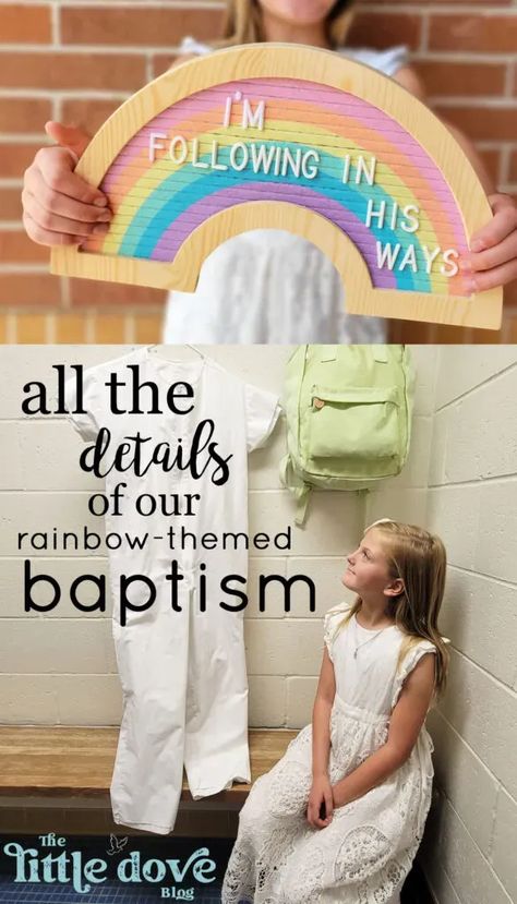 How to plan a rainbow themed baptism and talk. Perfect for a baptism for the Church of Jesus Christ of Latter-day Saints. Talk On Baptism Lds Kids, Baptism Talks Lds Object Lessons, Baptism Talk Lds, Lds Baptism Talk, Lds Baptism Decorations, Baptism Table Decorations, Holy Ghost Talk, Lds Baptism Ideas, Lds Object Lessons