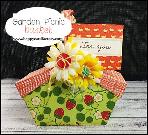 Paper picnic basket made with files by Creations by AR Paper Picnic Basket Template, Paper Picnic Basket, Taco Shell, Card Factory, Garden Picnic, Creative Box, Happy Cards, Paper Basket, Craft Blog