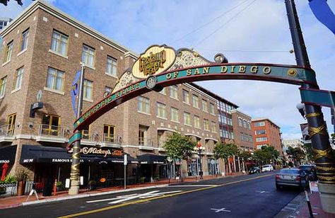 San Diego's Gaslamp Quarter San Diego Gas Lamp District, San Diego Gaslamp, Dream Location, Coronado Island, San Diego Travel, Gas Lamp, San Diego Real Estate, Downtown San Diego, Beautiful Weather