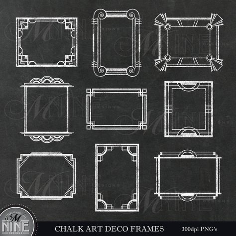 "Chalk ART DECO FRAMES Clip Art / Art Deco Chalkboard Clipart / Chalk Downloads, Chalk Scrapbook Clip Art *Great for use on greeting cards, invitations, printable projects, party packs. paper craft, party invites, digital scrapbooking, backgrounds for blogs / photo albums / scrapbooks and many more creative projects! Purchase 3 or more items and receive 30% off your total order! Just enter the coupon code \"MNINE30\" at checkout -------------------------------------- INSTANT DOWNLOAD Upon comple Chalkboard Clipart, Art Deco Frames, Album Photo Scrapbooking, Art Gallery Interior, Art Frames, Black Board, Framed Chalkboard, Tableau Art, Photo Album Scrapbooking