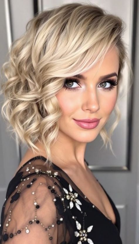 Short Curled Hair One Side Pinned Back, Hair Styles For Short Hair Bridesmaid, Hair Styles For Short Hair Formal, Formal Hairstyles For Short Hair Shoulder Length, Short Wavy Wedding Hairstyles, Short Dressy Hairdos, Short Party Hair, Formal Hair Styles Short Hair, Cute Wedding Hairstyles For Short Hair