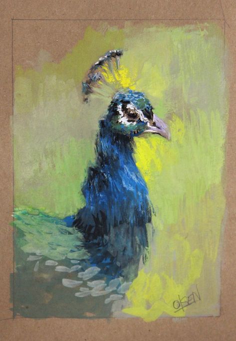 Peacock Pastel Art, Gouache On Toned Paper, Animals Oil Pastels, Peacock Oil Pastel, Oil Pastel Animal Art, Animal Pastel Art, Animal Oil Pastel, Oil Pastel Paintings Ideas, 3 Piece Acrylic Painting