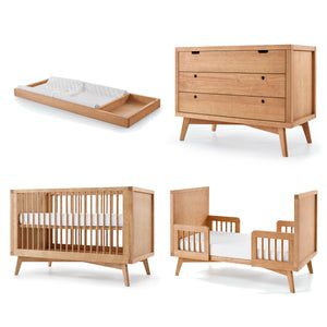 Baby Nursery Furniture Sets, Mid Century Modern Nursery, Mid Century Nursery, Modern Nursery Furniture, Retro Nursery, Wood Crib, Soft Close Drawer Slides, Nursery Room Inspiration, Crib Sets