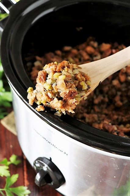 Slow Cooker Dressing Image Stuffing Crockpot, Thanksgiving Slow Cooker, Crockpot Dressing, Stuffing Recipes Crockpot, Crockpot Stuffing, Thanksgiving Casserole, Bread Stuffing, Crockpot Ideas, Thanksgiving Stuffing