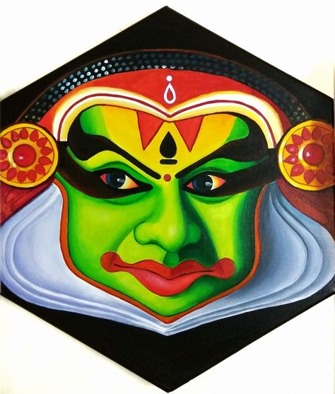 Kadhakali Paintings Simple, Kathakali Painting On Canvas, Theyyam Paintings, Onam Decoration, Kathakali Painting, Onam Poster, Kathakali Face, Head Painting, Buddha Painting Canvas