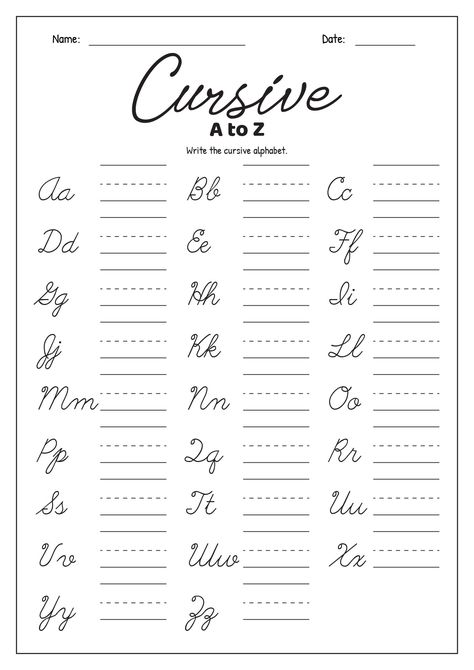 Cursive Activities, Cursive Alphabet Printable, Cursive Writing Book, Cursive Practice Sheets, Cursive Writing Practice, Practice Cursive, Cursive Letters Worksheet, Free Cursive Fonts, Trace Letters