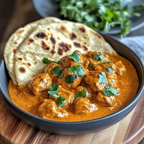 Indian Buttered Chicken, Butter Curry Chicken, Chicken Roti Recipe, Butter Chicken And Naan, Butter Chicken With Naan, Emma Food, Monday Food, Butter Chicken Recipe Indian, Butter Chicken Curry