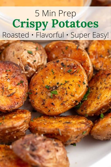 This Crispy Oven Roasted Potatoes Recipe is a must-try for spud lovers. It’s a super simple recipe that only needs 5 minutes of hands-on time and works great with Yukon Gold, red, or baby potatoes, making it versatile and easy to prepare. With just a few simple seasonings, these potatoes turn out deliciously crispy and complement any meal perfectly. Meals With Golden Potatoes, Roast Small Potatoes In Oven, Miniature Potato Recipes, Easy Roasted Potato Recipes, Round Potato Recipes, Roasted Honey Gold Potatoes, Yellow Gold Potatoes Recipes, Easy Golden Potato Recipes, Yukon Gold Potato Recipe Roasted