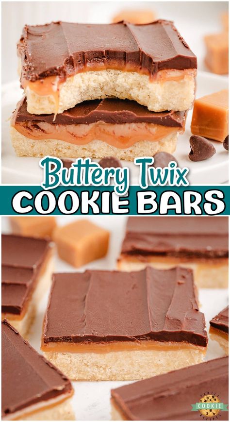 TWIX COOKIE BARS - Family Cookie Recipes Yum Yum Bars Recipe, Pan Of Bars, Cookies For Potluck, Holiday Cookie Bars Recipes, Pan Cookies Bars, Twix Cookie Bars, Bar Cookies Recipes 9x13, Best Bar Cookie Recipes, 9 Layer Cookie Bar Recipe