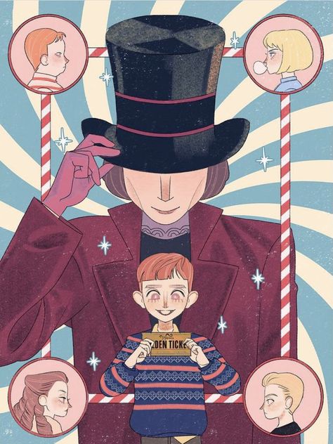 Charlie Chocolate Factory, Movie Illustration, Old Cartoon Network, Charlie And The Chocolate Factory, Pippi Longstocking, Tim Burton Films, Willy Wonka, Chocolate Factory, Old Cartoons