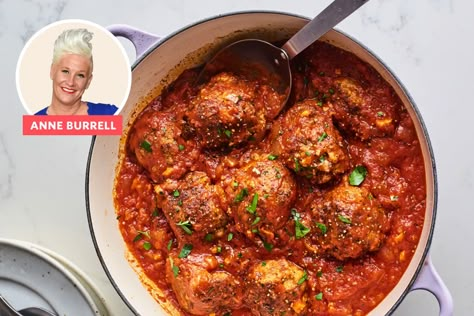 These meatballs have ruined all other meatballs for me. Carmines Meatballs, Excellent Meatballs Anne Burrell, Mortadella Meatballs, Best Meatballs For Spaghetti, Authentic Spaghetti And Meatballs, Meatballs Cooked In Sauce, Anne Burrell Meatballs, Italian Meatballs Recipe Authentic, Best Meatballs Ever