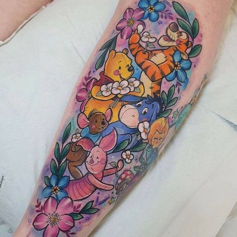 Eeyore Tattoo, Disney Stitch Tattoo, Winnie The Pooh Tattoos, Disney Inspired Tattoos, Disney Sleeve Tattoos, Character Tattoos, Bestie Tattoo, Family Tattoo Designs, Western Tattoos