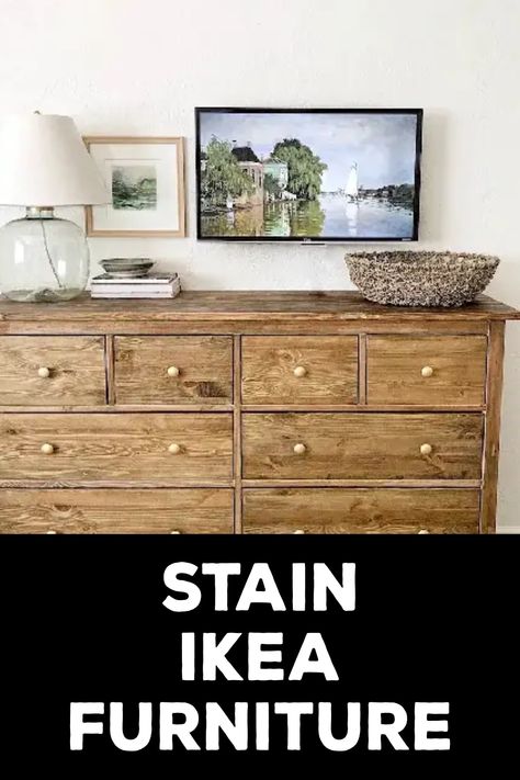 How to Stain IKEA Furniture Refinishing Ikea Furniture, How To Stain Ikea Furniture, Repainting Ikea Furniture, Paint Ikea Furniture To Look Like Wood, Stain Ikea Furniture, Ikea Furniture Makeover, Painting Ikea Furniture, Ikea Wood, Ikea Dresser