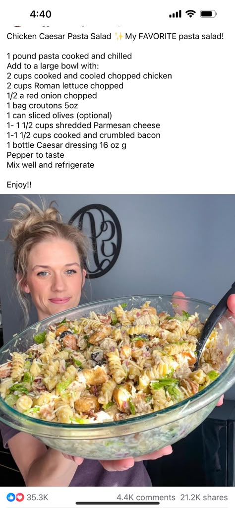 Chicken Caesar Pasta, Caesar Pasta Salad, Caesar Pasta, Chicken Caesar Pasta Salad, Chicken Caesar, Pasta Salads, Salad Side Dishes, Pasta Salad Recipes, Summer Salads